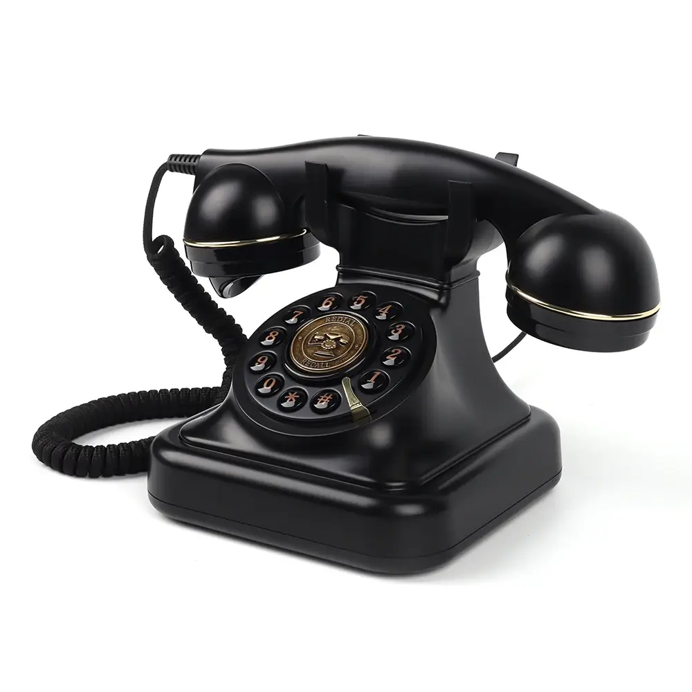 Telefon retro negru Elegance70 Black, vedere din unghi, pe fundal alb